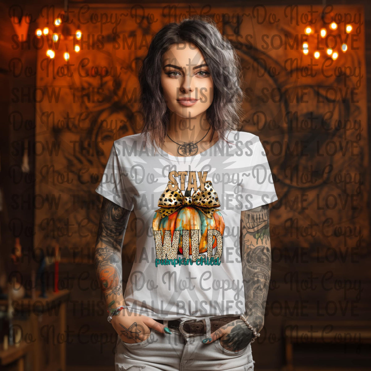 Stay Wild Pumpkin Child with gold bow 111728 DTF transfer