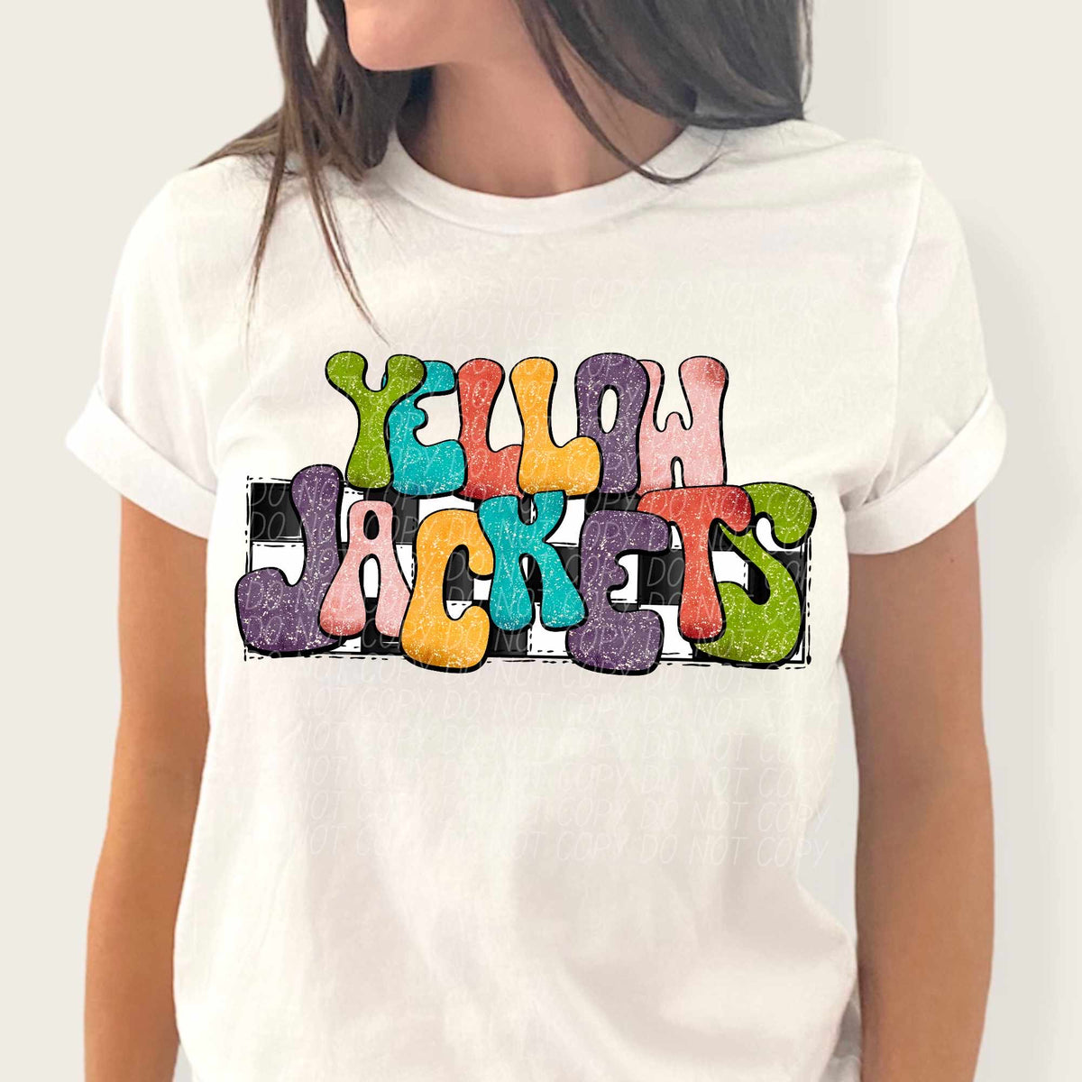 Yellow jackets multicolor with checkered background (CITY) 37214 DTF transfer