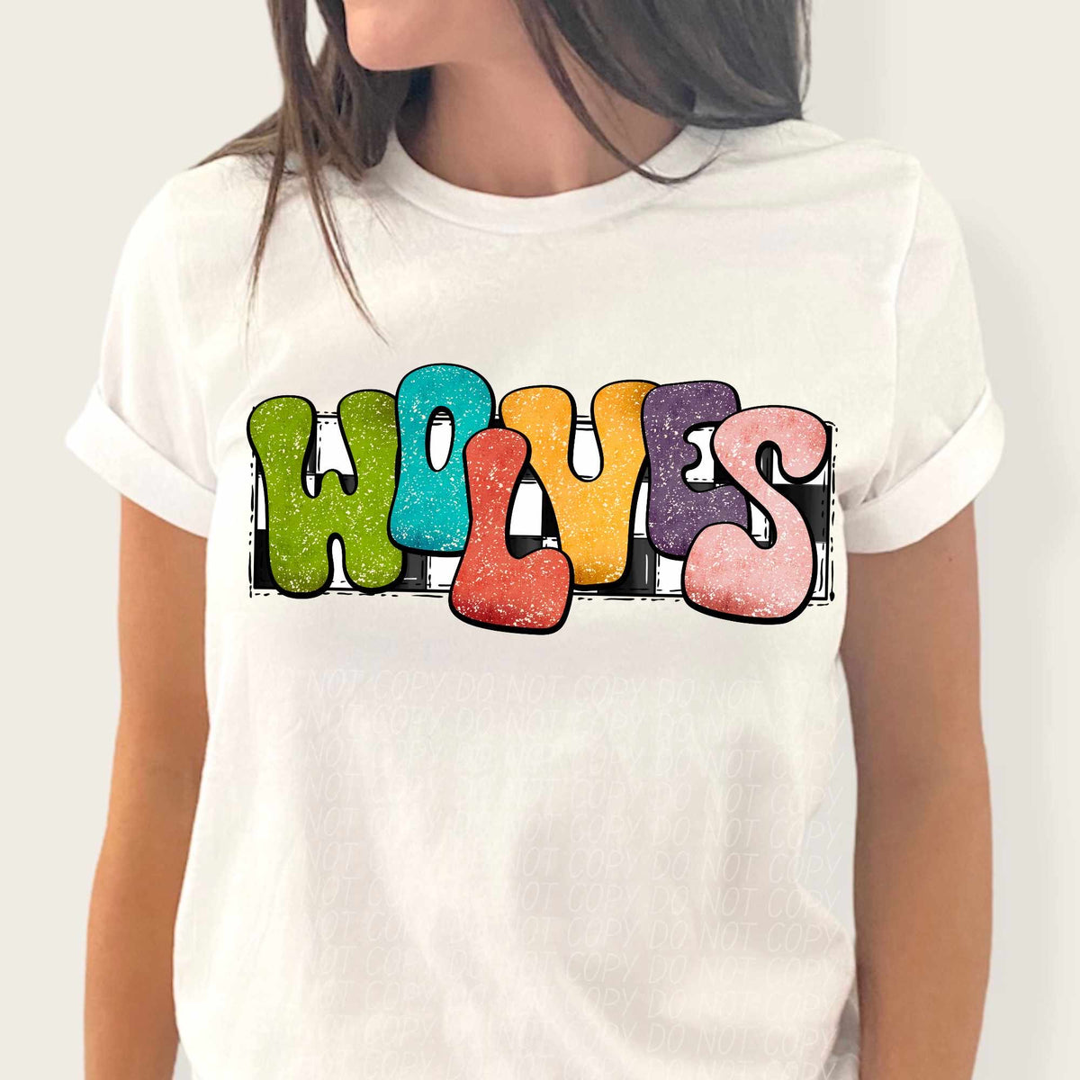 Wolves multicolor with checkered background (CITY) 37212 DTF transfer