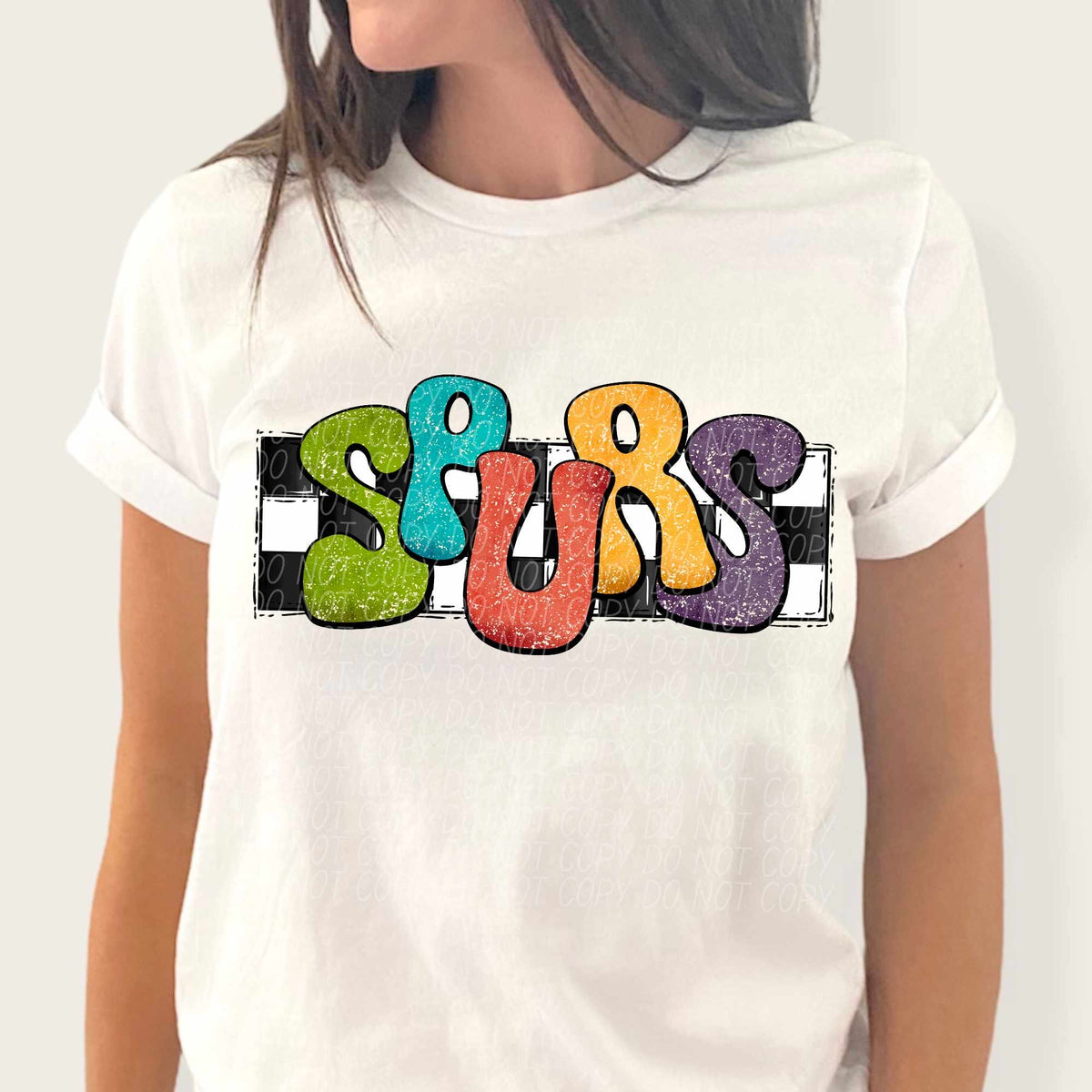 Spurs multicolor with checkered background (CITY) 37211 DTF transfer