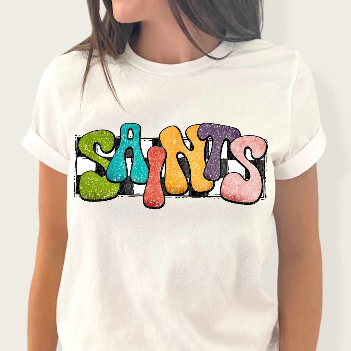 Saints multicolor with checkered background (CITY) 37209 DTF transfer