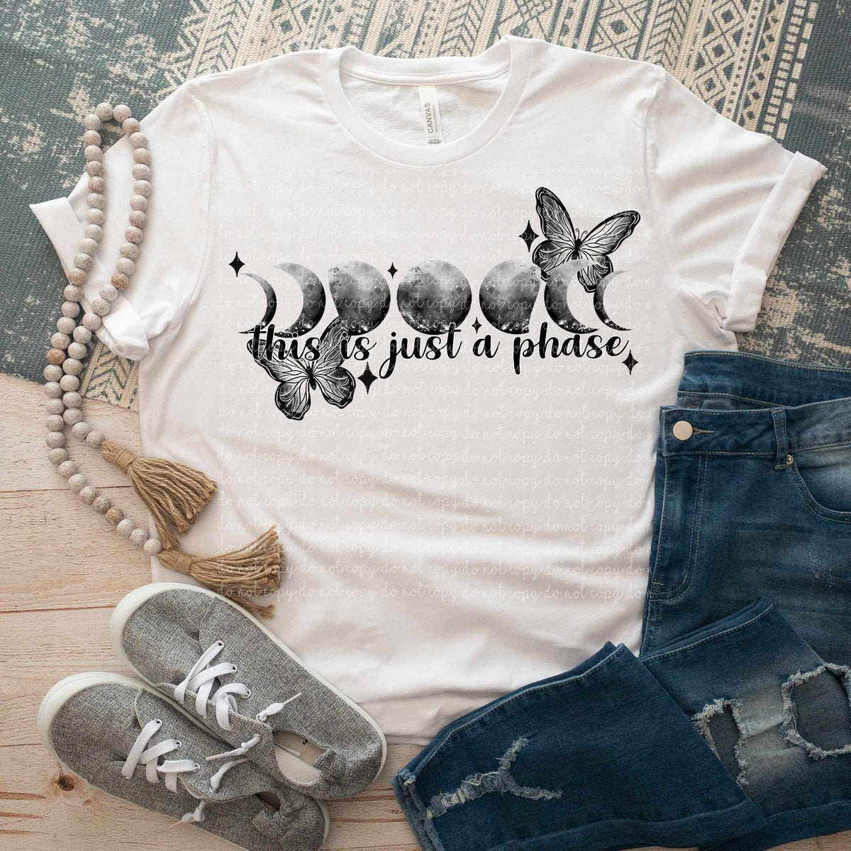 This is just a phase moon and butterflies BLACK CMLD 17534 DTF TRANSFERe