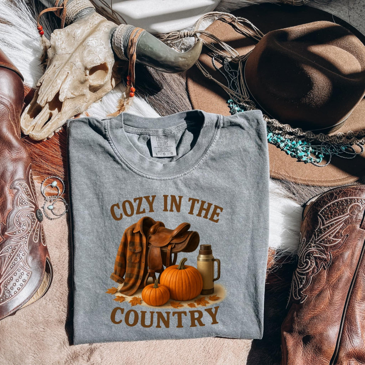 Cozy in Country with saddle 111740 DTF transfer