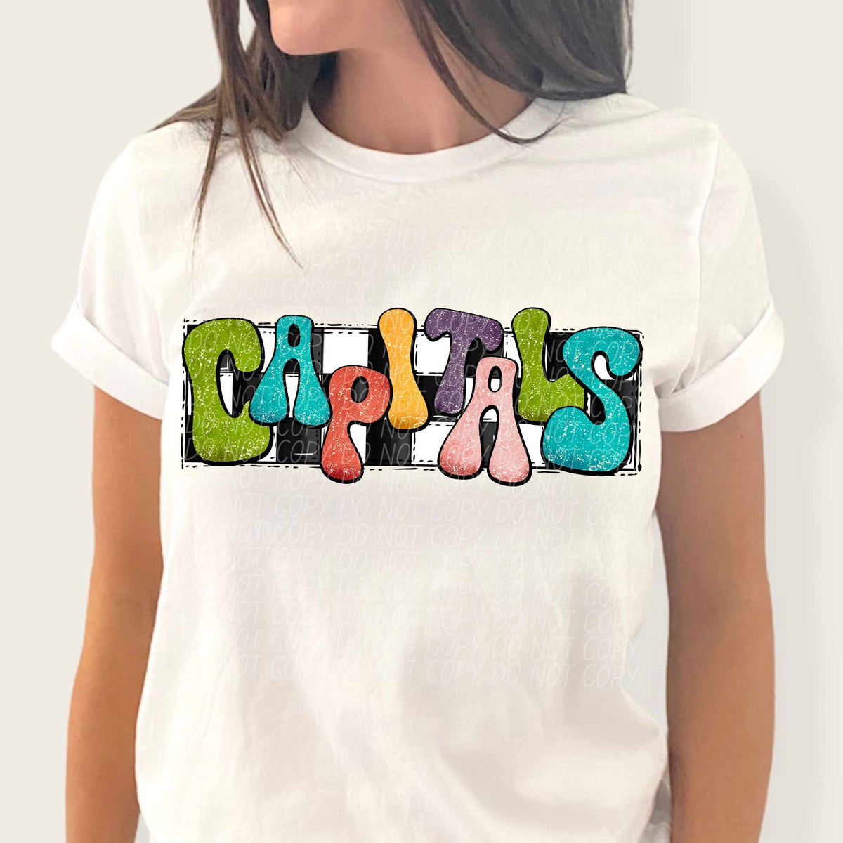 Capitols multicolor with checkered background (CITY) 37201 DTF transfer