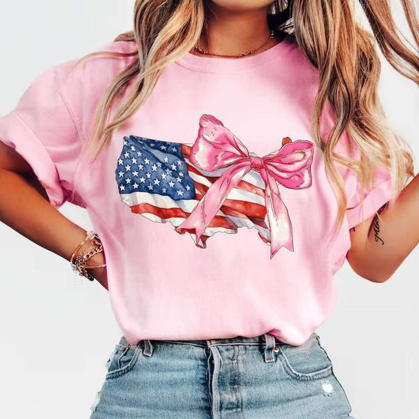 America with pink bow  27118 DTF transfer