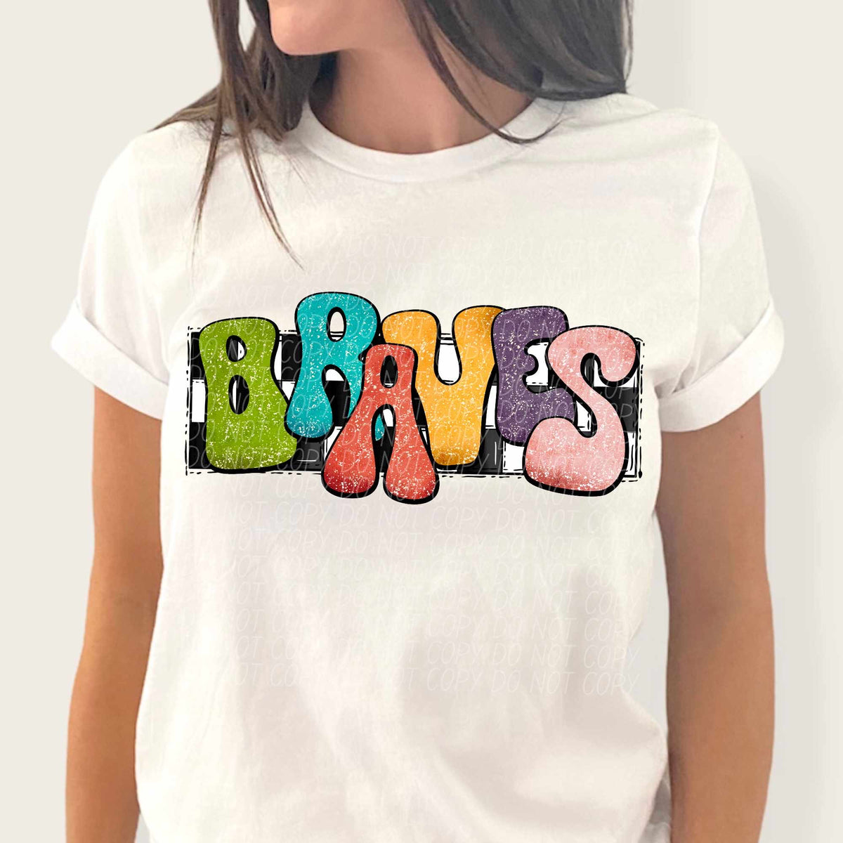 Braves multicolor with checkered background (CITY) 37199 DTF transfer