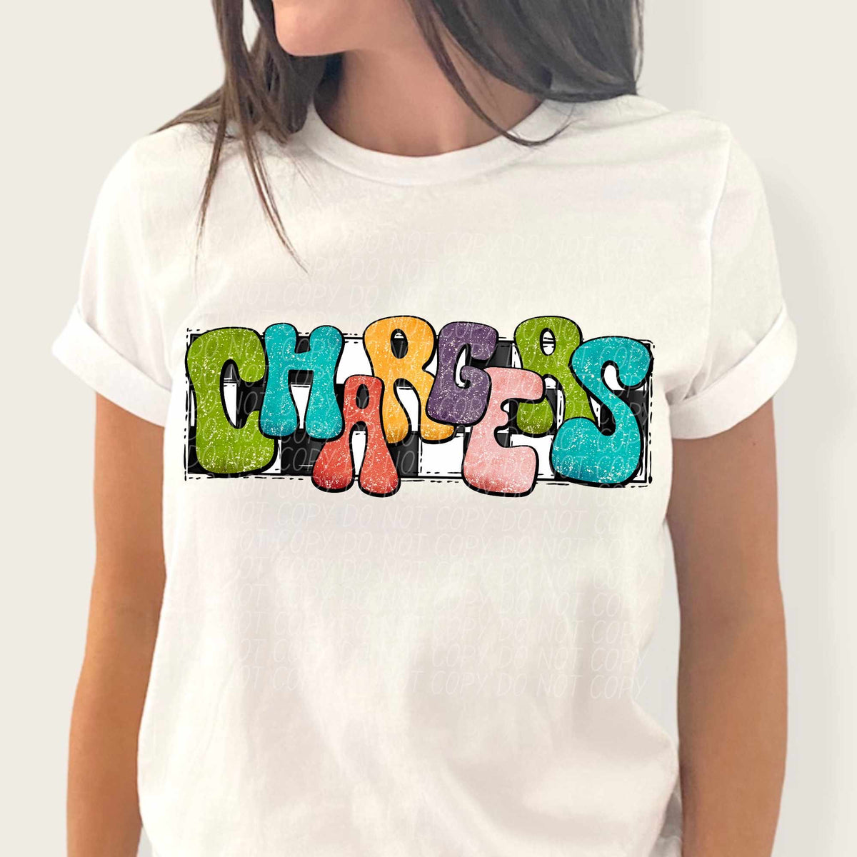 Chargers multicolor with checkered background (CITY) 37195 DTF transfer