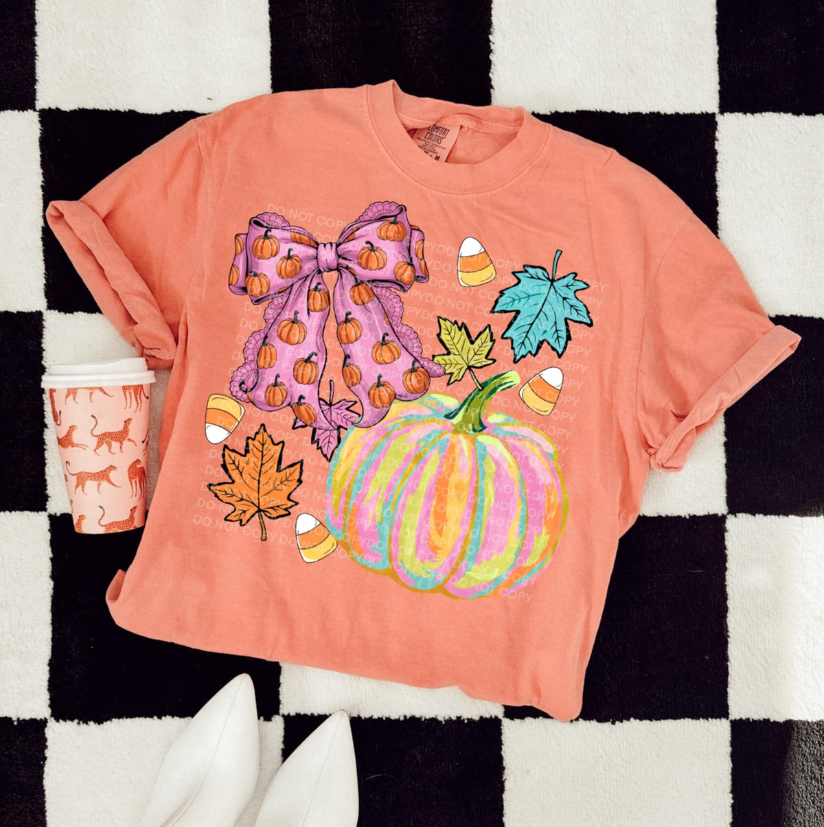 Purple Pumpkin Bow with leaves and candy corn 111732 DTF transfer