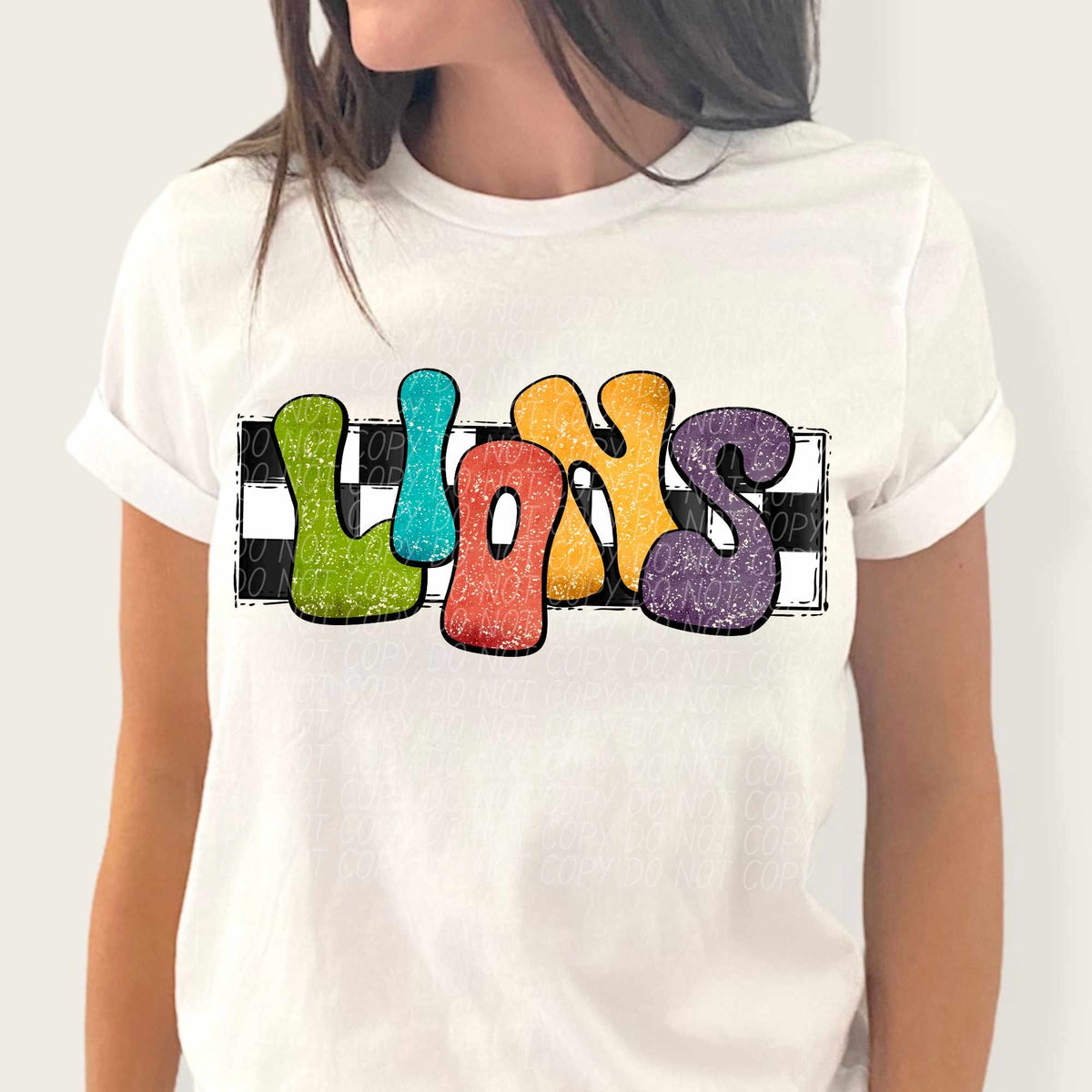 Lions multicolor with checkered background (CITY) 37190 DTF transfer