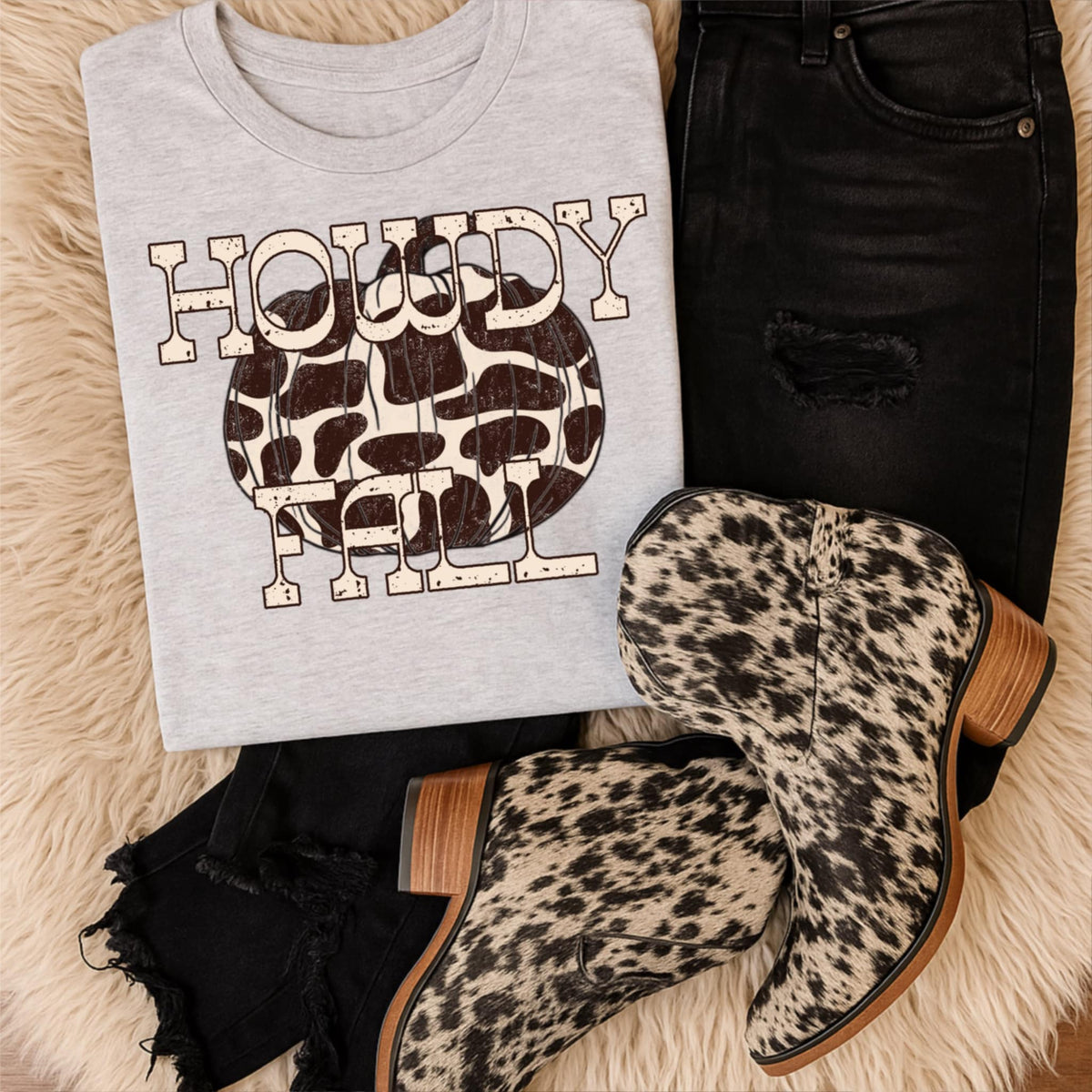 Howdy Fall with cow print pumpkin 111742 DTF transfer