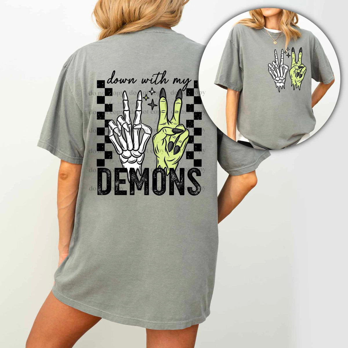 Down with my demons black and green BACK ONLY (CSC) 73756 DTF transfer