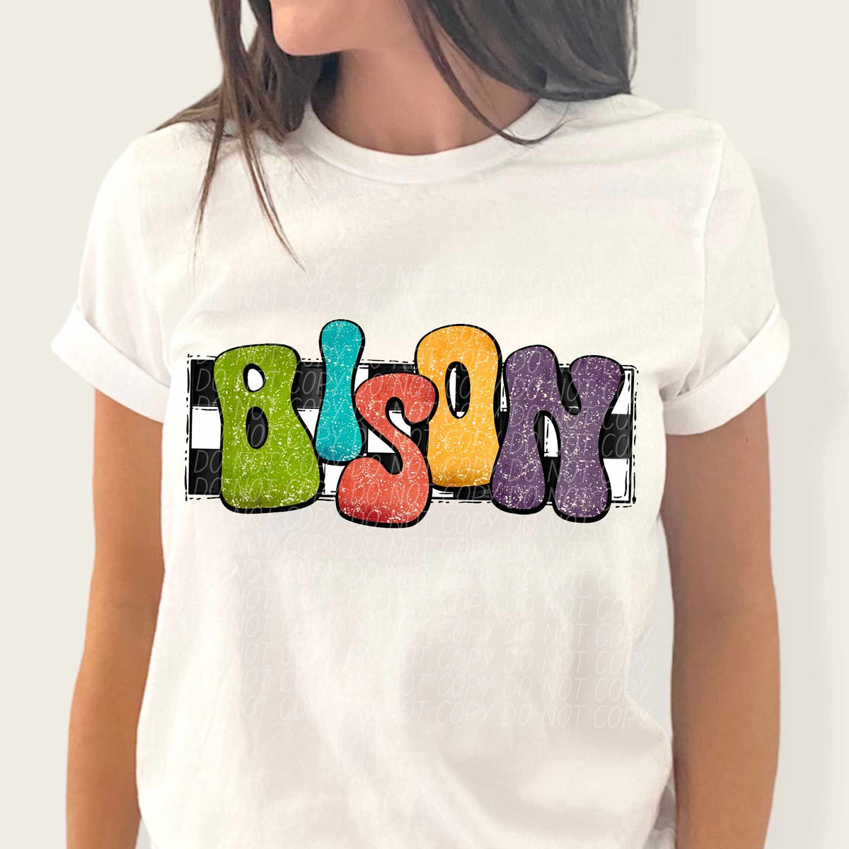 Bison multicolor with checkered background (CITY) 37188 DTF transfer