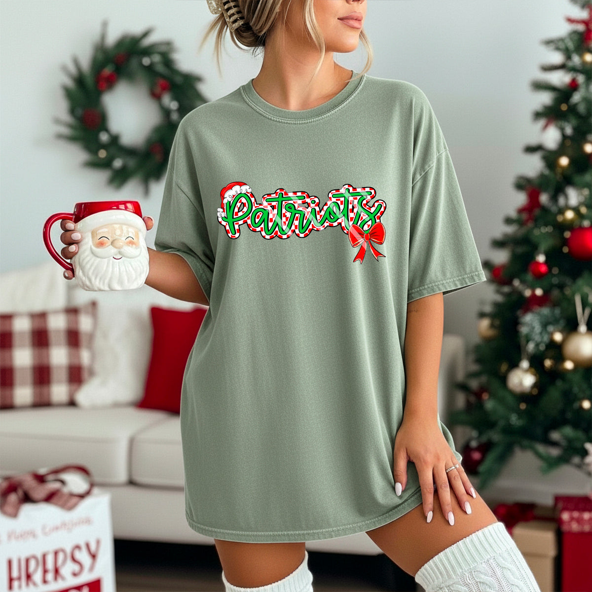 Patriots Christmas checker DTF transfer