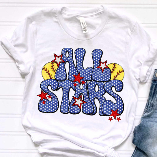 All stars blue background white stars SOFTBALL (CITY) 37151 DTF transfer