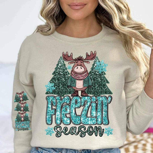 Freezin season sequin with moose FRONT 17553 DTF TRANSFER