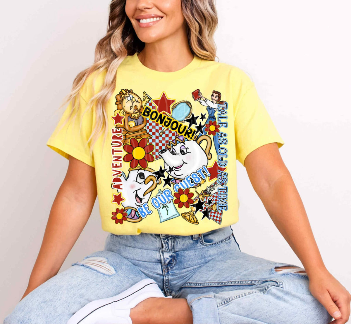 Teacup and clock collage with quotes DTF transfer