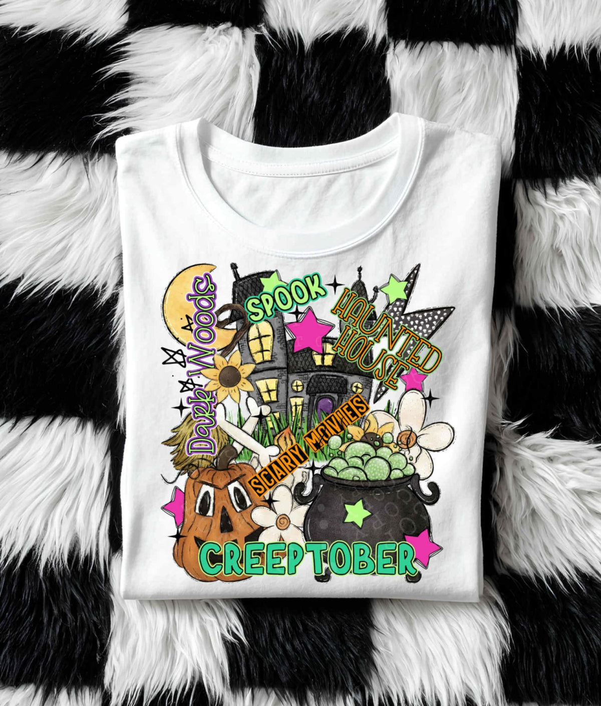 Creeptober Collage with haunted house DTF transfer