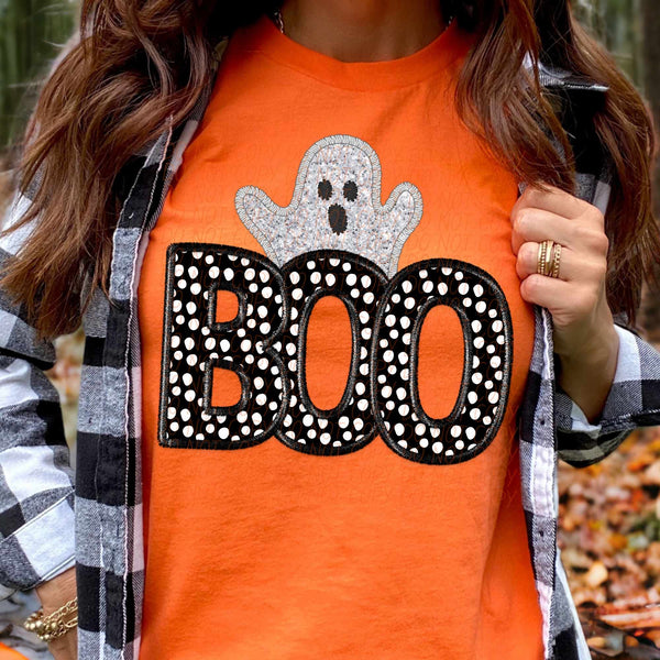 Boo dotted with black embroidered outline GHOST (CITY) 37138 DTF transfer