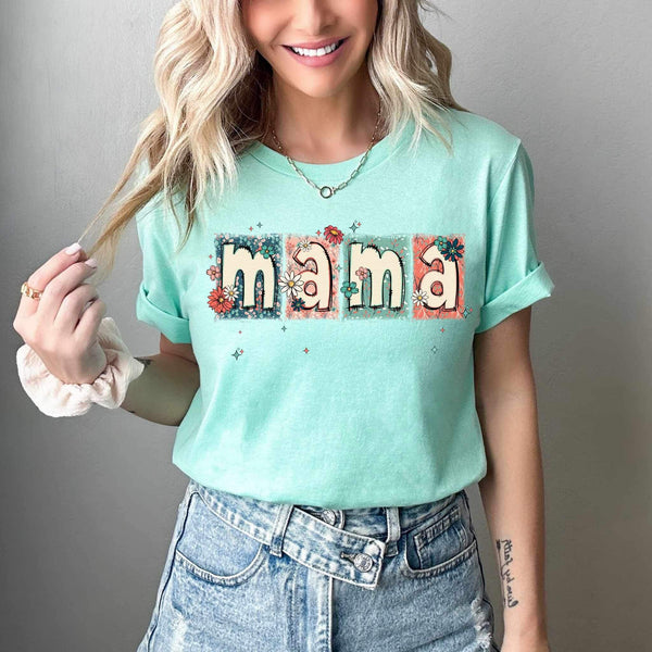 Mama block letters florals 27069 DTF transferk