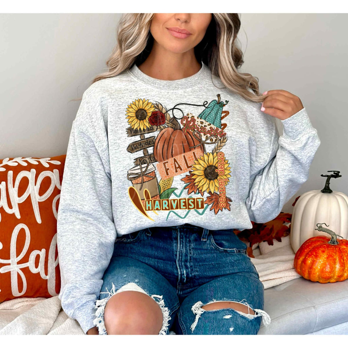 Fall Harvest Collage with sunflowers DTF transfer