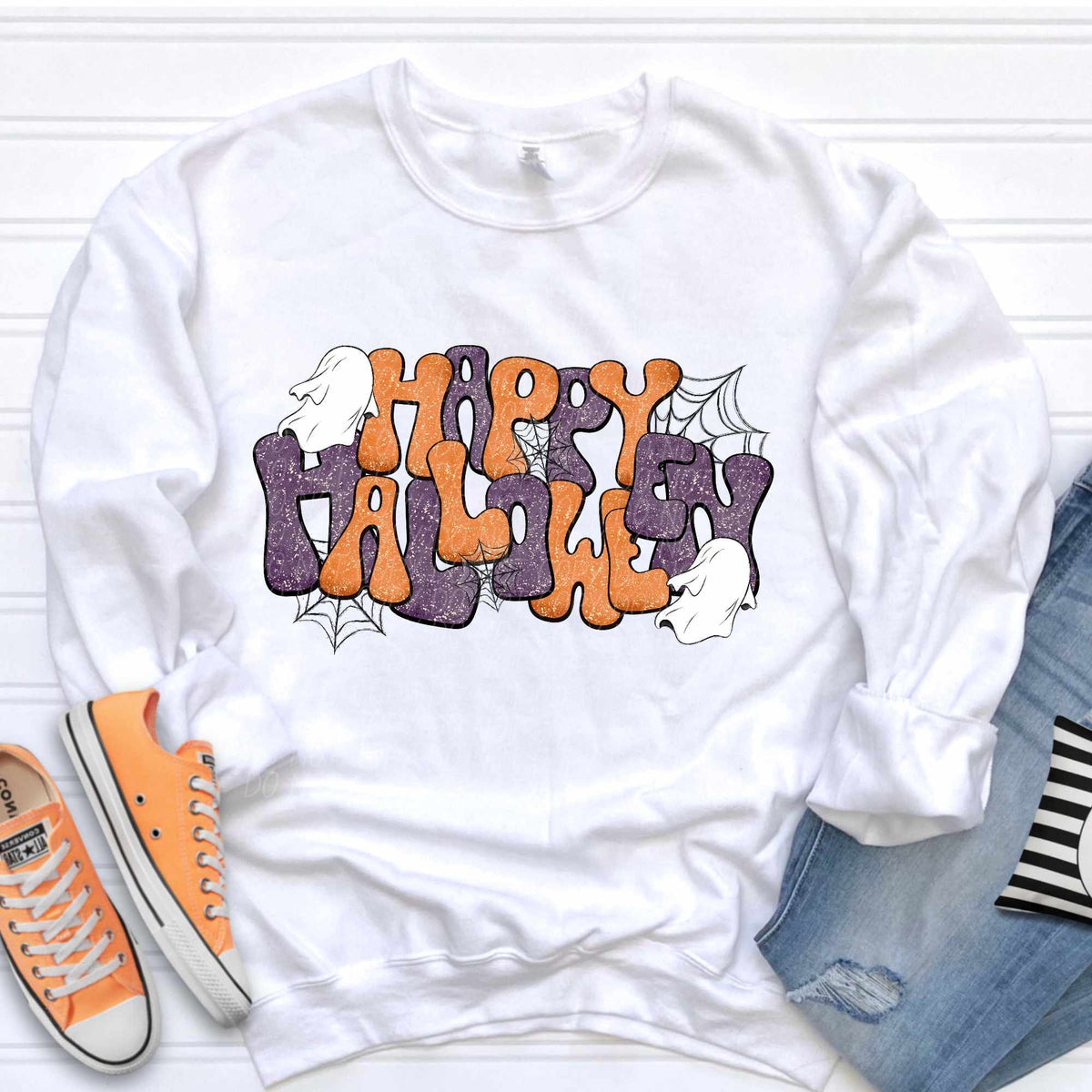 Happy Halloween black and orange bat and ghost (CITY) 37119 DTF transfer