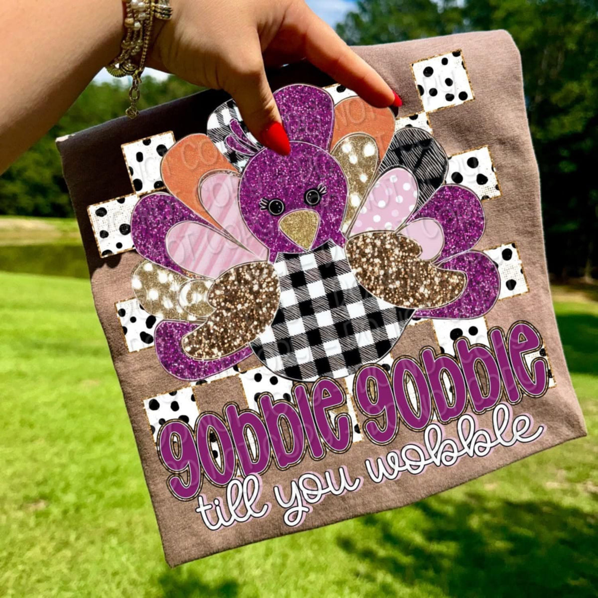 Gobble Gobble Turkey polka dot checker DTF transfer