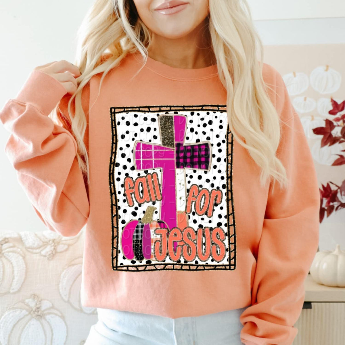 Fall for Jesus Cross polka dot frame 113127 DTF transfer