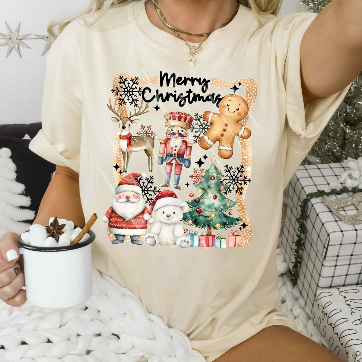 Merry Christmas Collage with nutcracker and polar bear DTF transfer