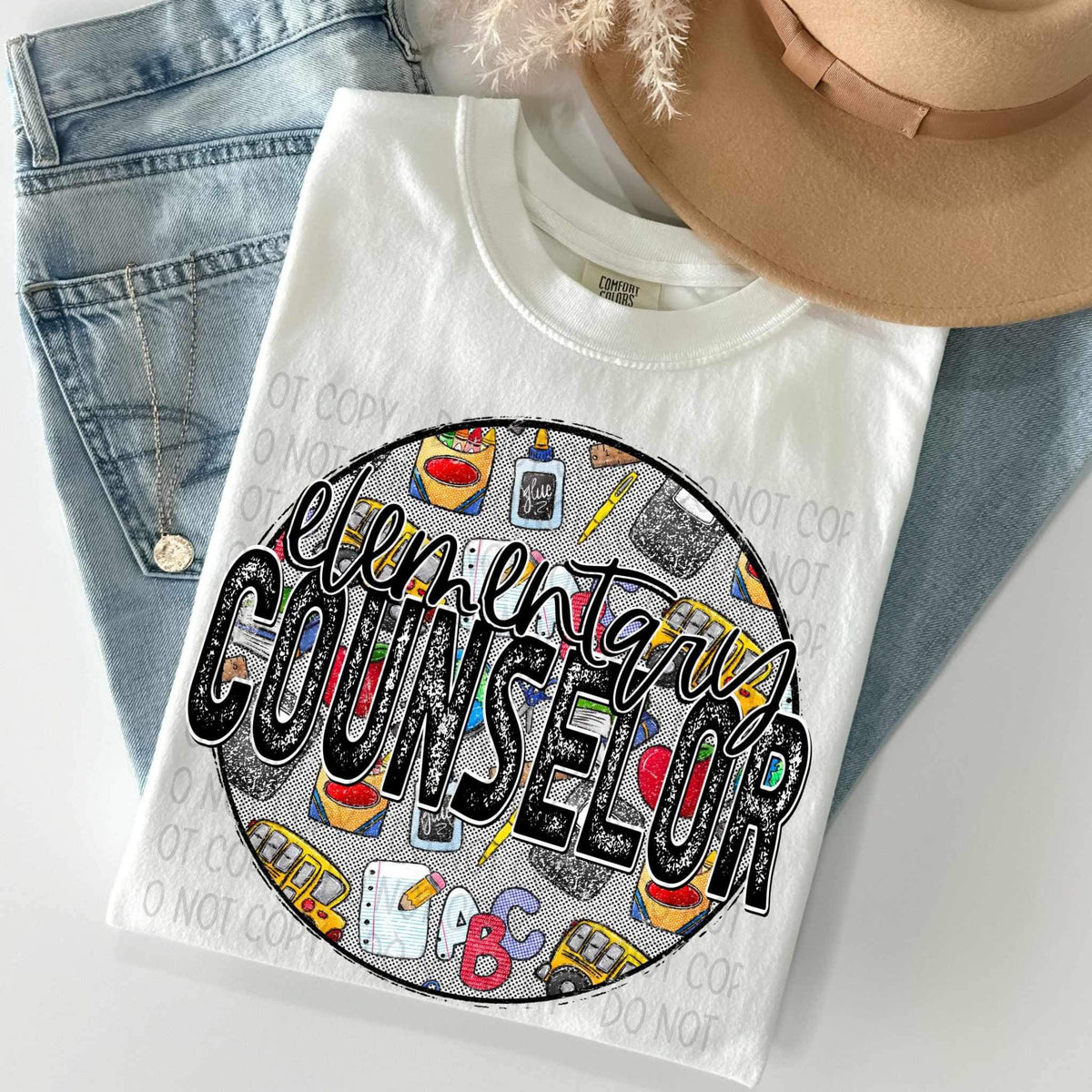 Elementary counselor circle with school items 27176 DTF transfer