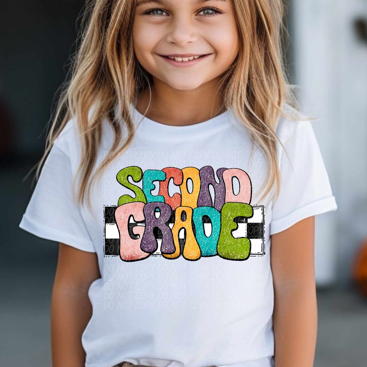 Second grade multicolor with checkered background (CITY) 37181 DTF transfer