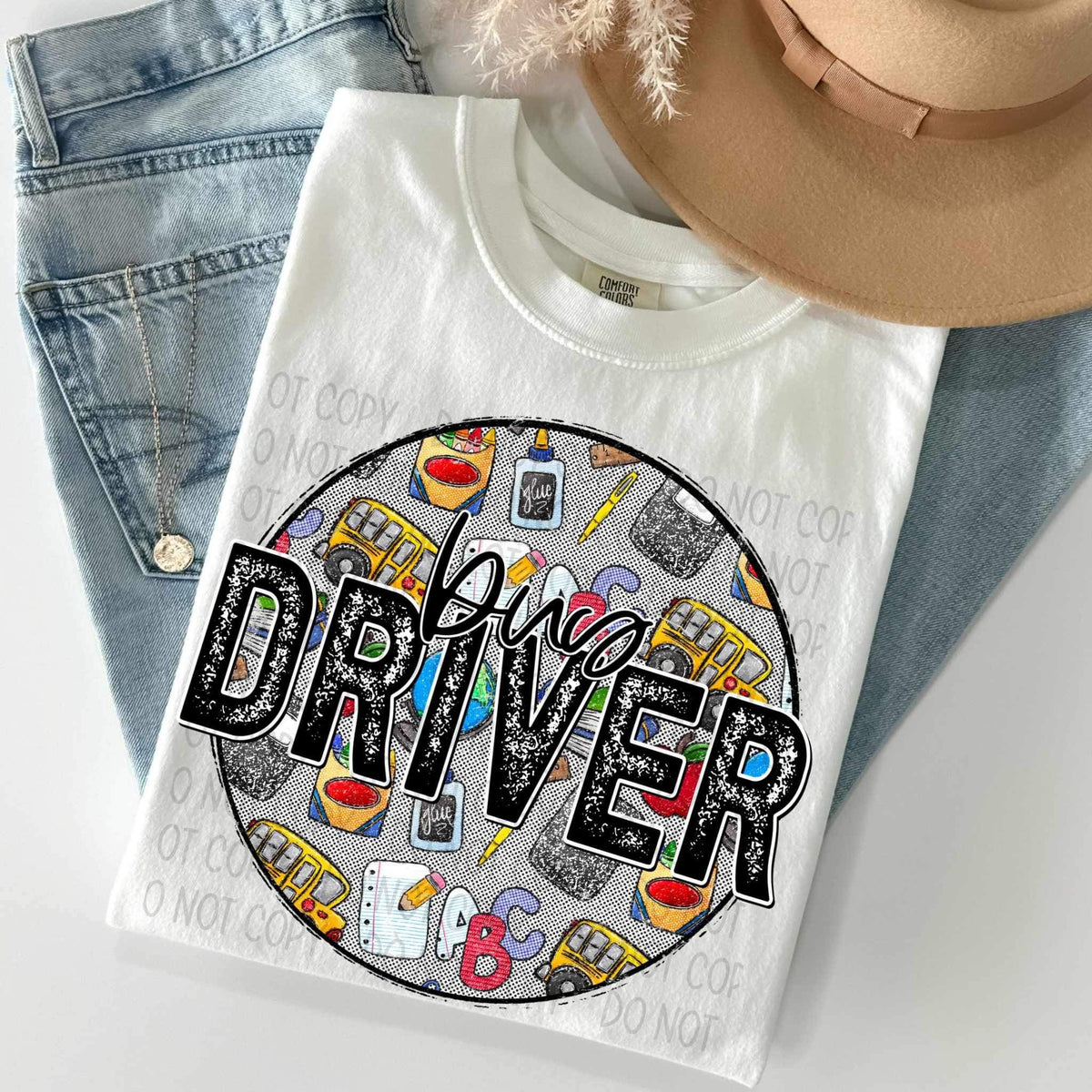 Bus driver cursive circle with school items 27167 DTF transfer