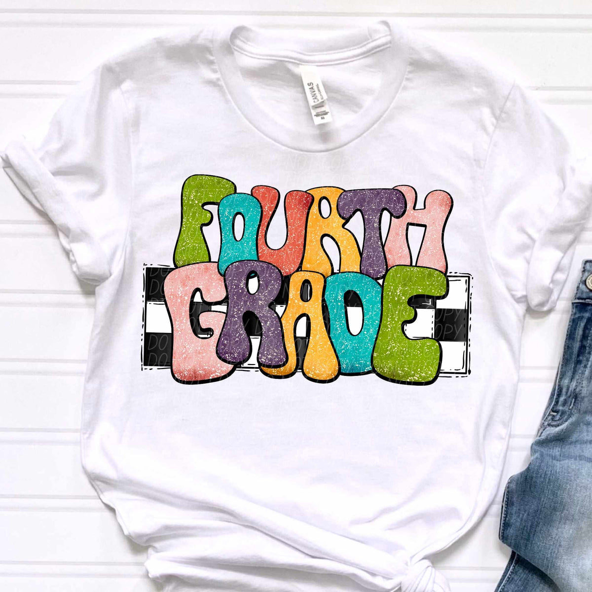 Fourth grade multicolor with checkered background (CITY) 37180 DTF transfer