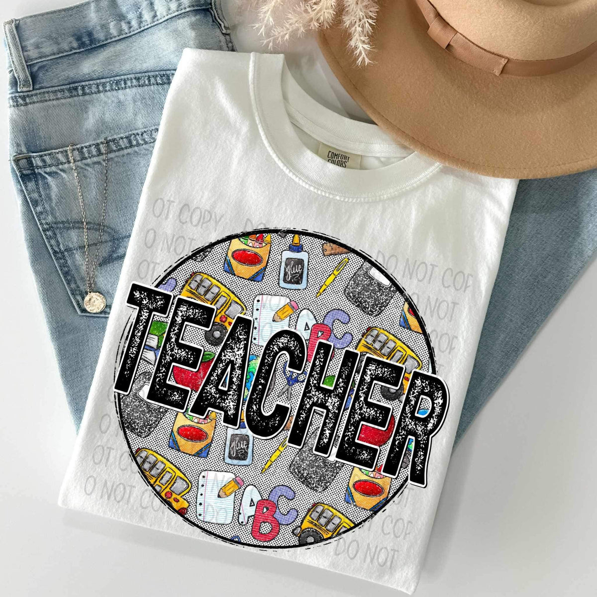 Teacher circle with school items 27165 DTF transfer