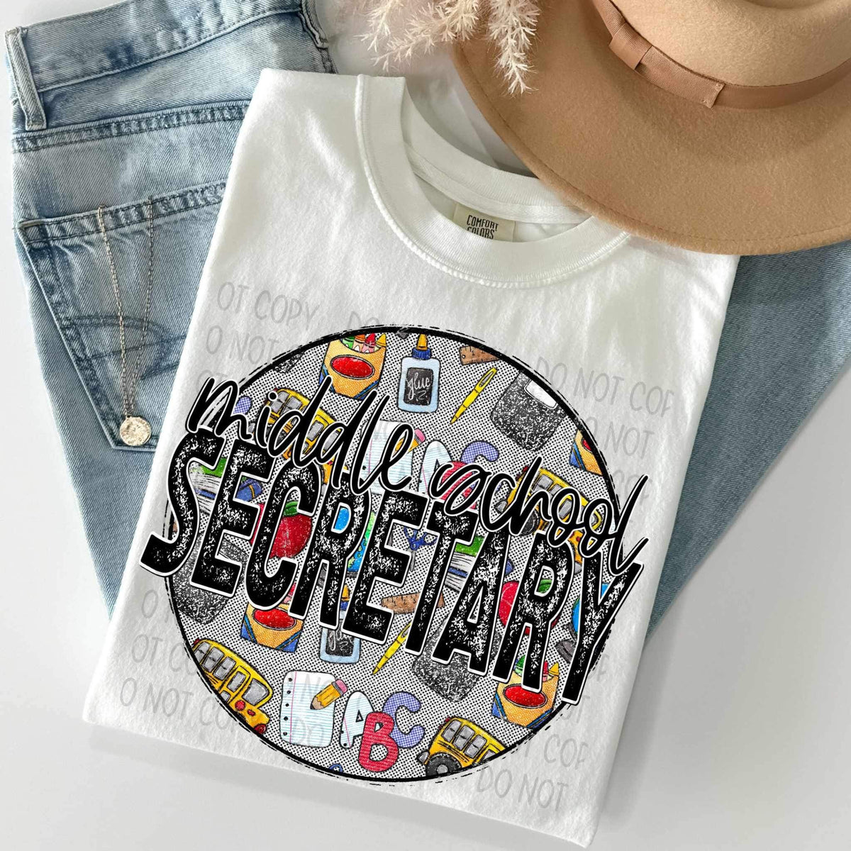 Middle school Secretary circle with school items 27164 DTF transfer