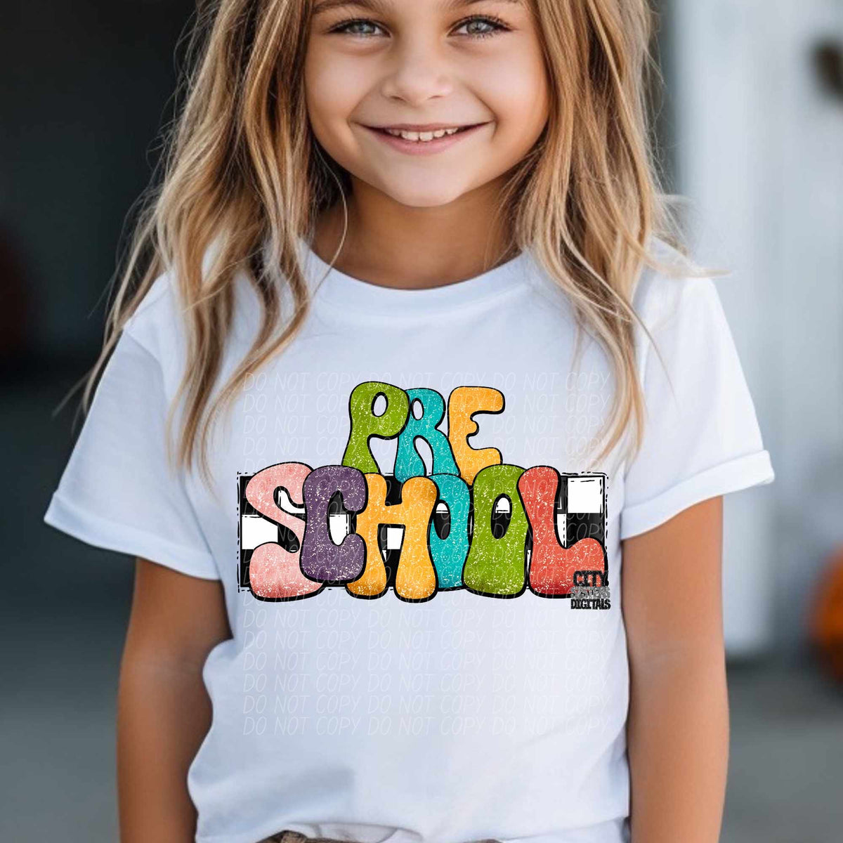 Pre school multicolor with checkered background (CITY) 37183 DTF transfer