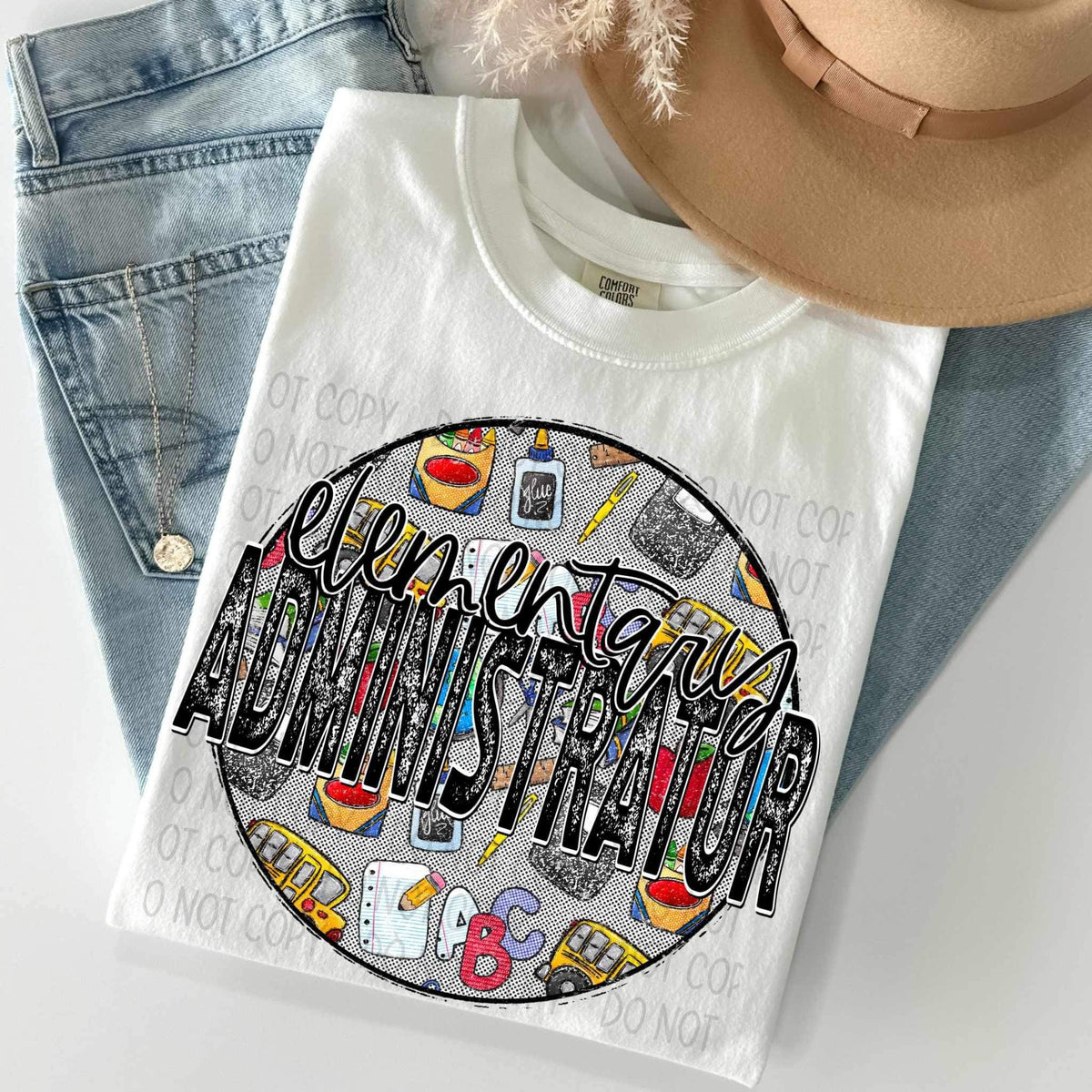 Elementary administrator circle with school items 27162 DTF transfer
