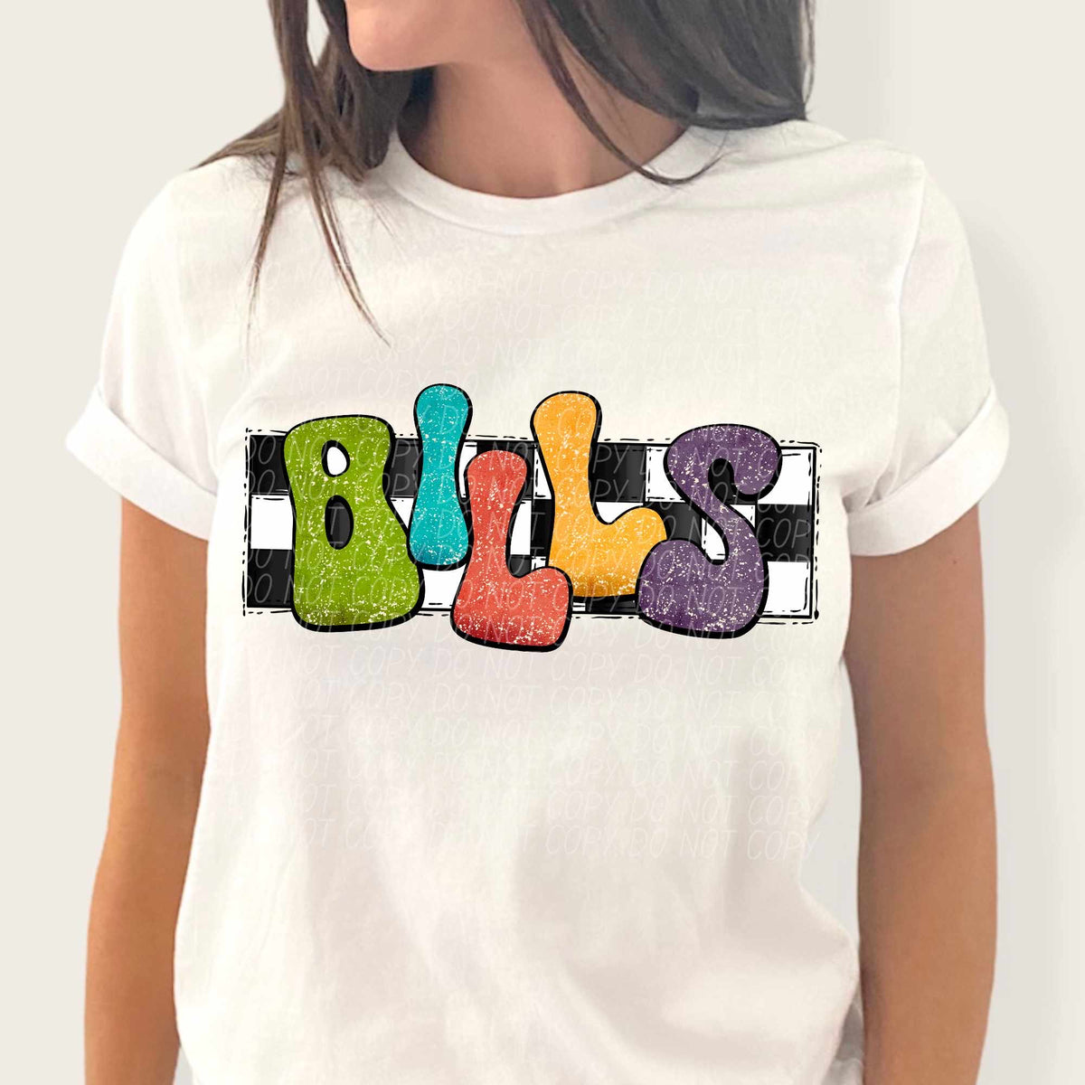 Bills multicolor with checkered background (CITY) 37184 DTF transfer