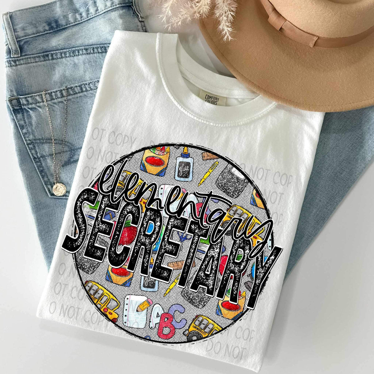 Elementary secretary circle with school items 27158 DTF transfer