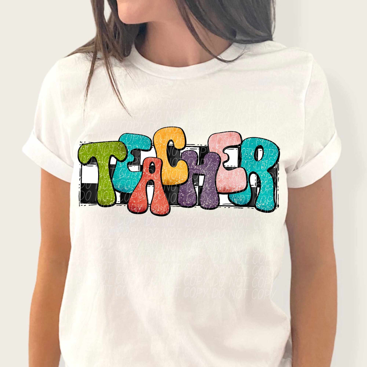 Teacher multicolor with checkered background (CITY) 37175 DTF transfer