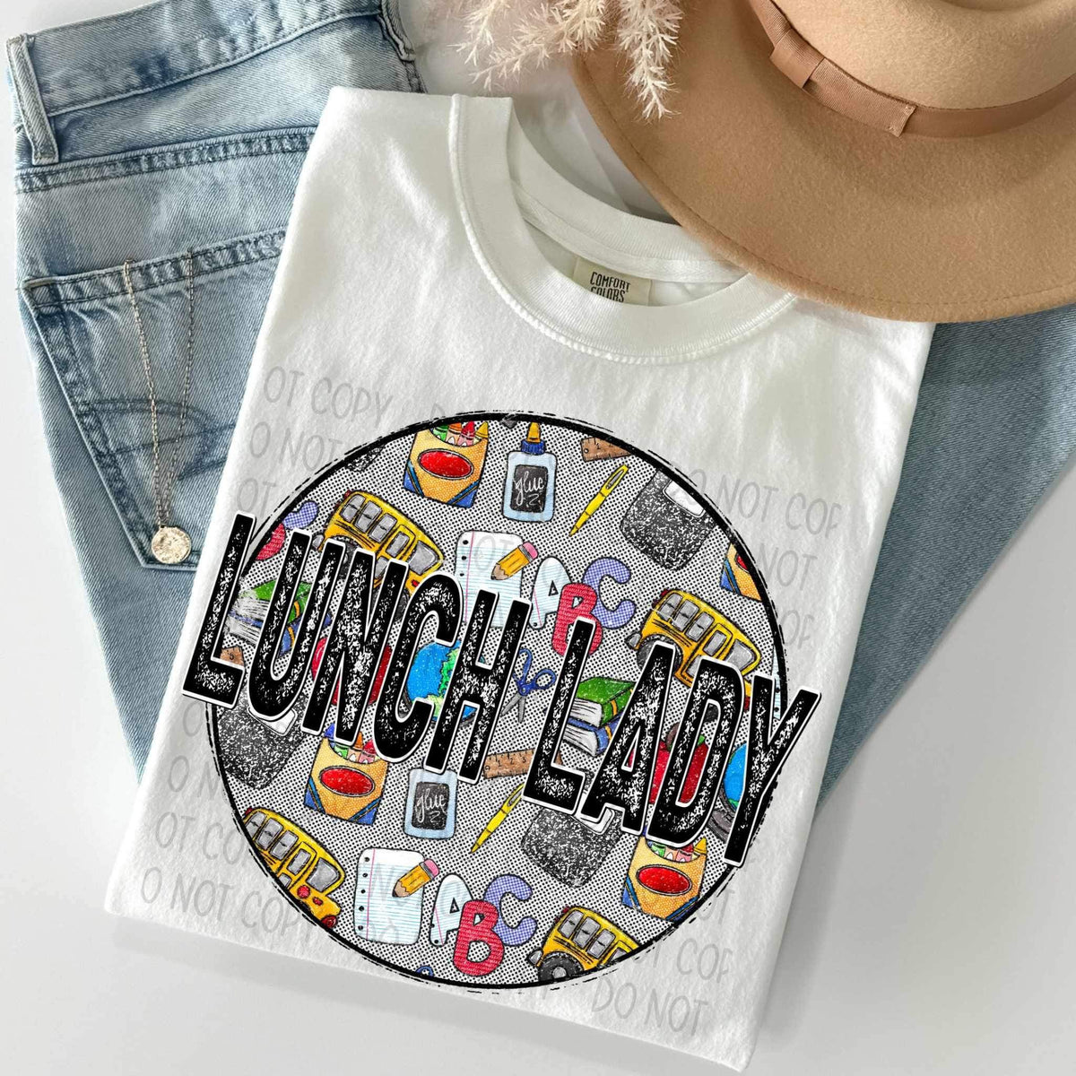 Lunch lady circle with school items 27153 DTF transfer