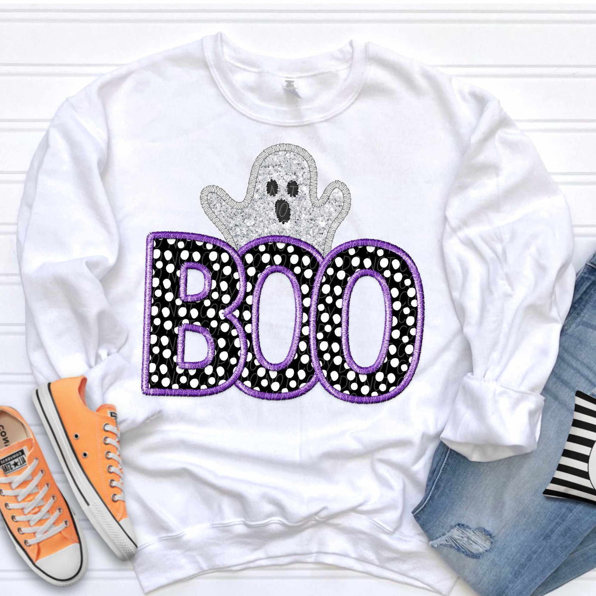 Boo dotted with purple embroidered outline GHOST (CITY) 37137 DTF transfer