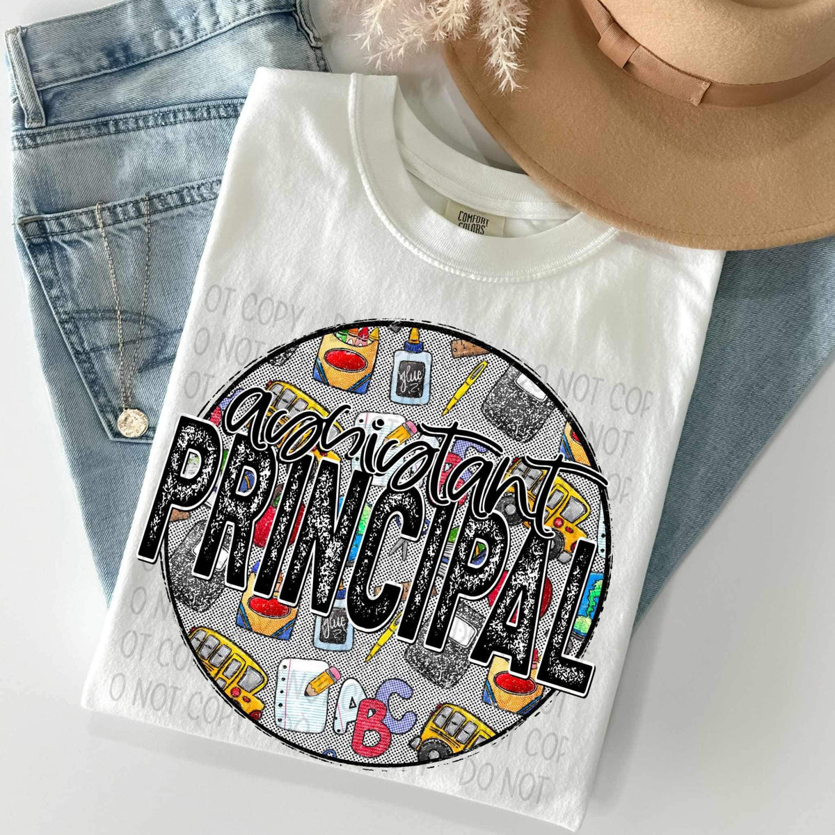 Assistant principal circle with school items 27151 DTF transfer