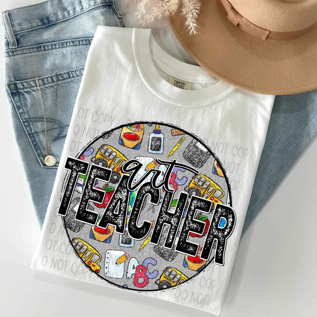 Art teacher circle with school items 27148 DTF transfer