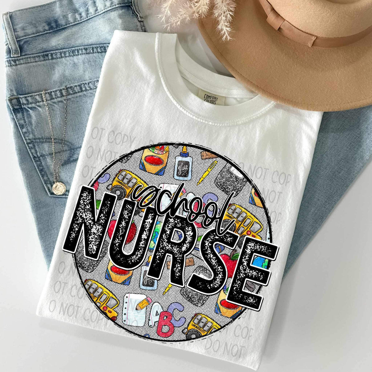 School nurse circle with school items 27146 DTF transfer