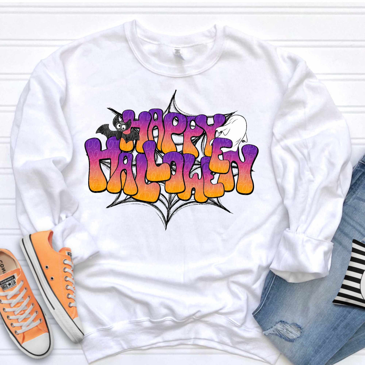 Happy Halloween purple orange ombre WEBS (CITY) 37117 DTF transfer