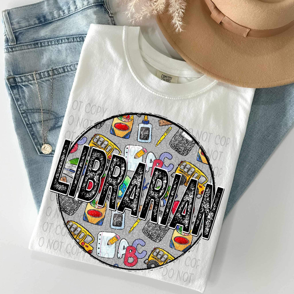 Librarian circle with school items 27143 DTF transfer