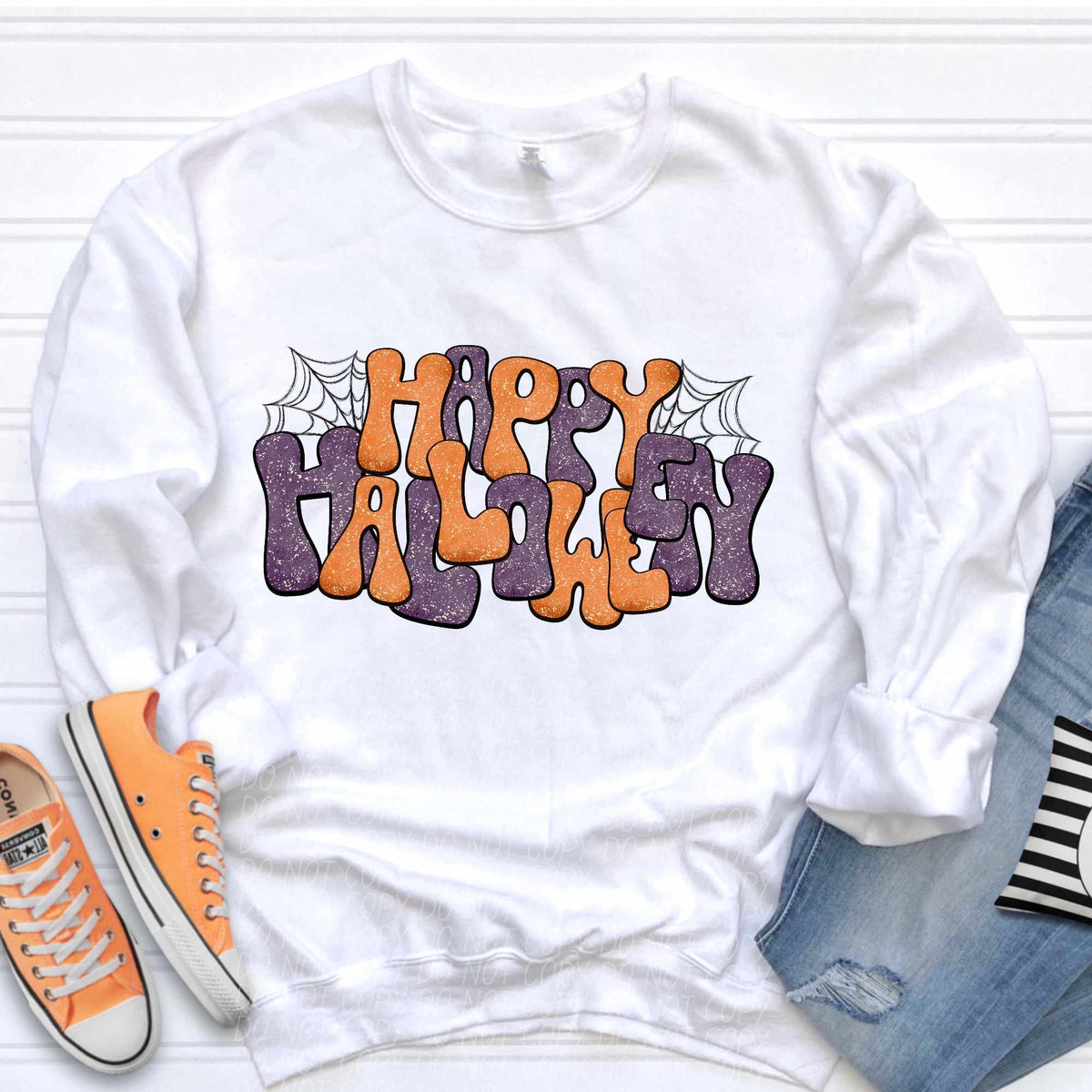 Happy Halloween black and orange WEBS (CITY) 37122 DTF transfer