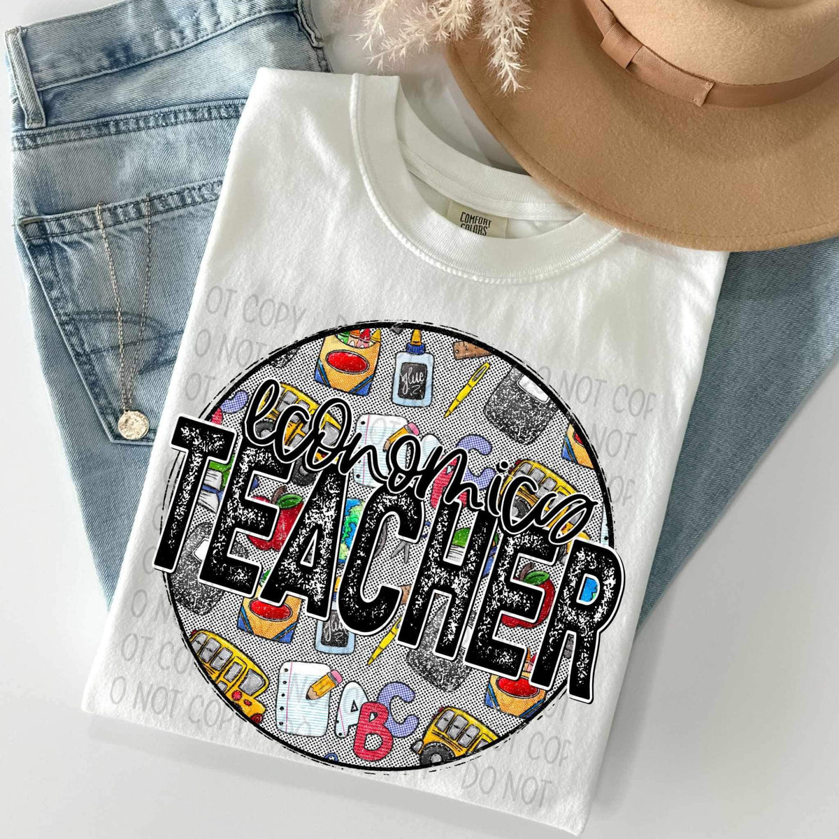 Economics teacher circle with school items 27138 DTF transfer