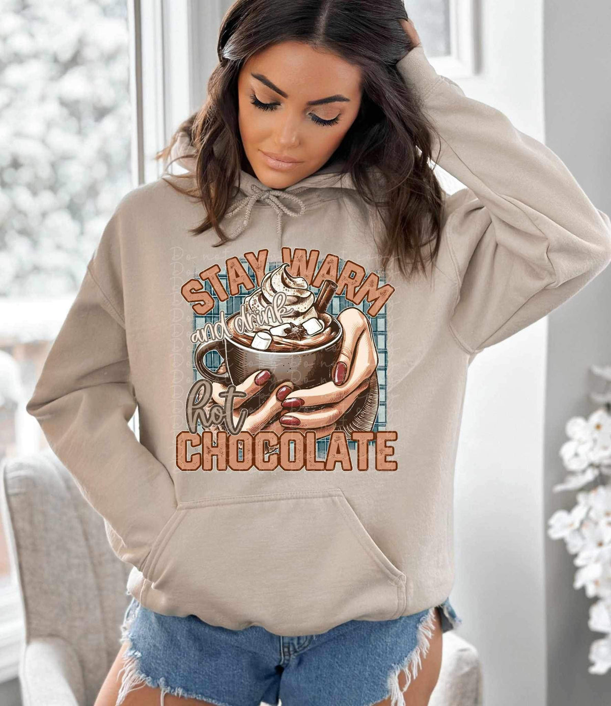 Stay warm and drink hot cocoa (hands holding hot cocoa) 17658 DTF TRANSFER