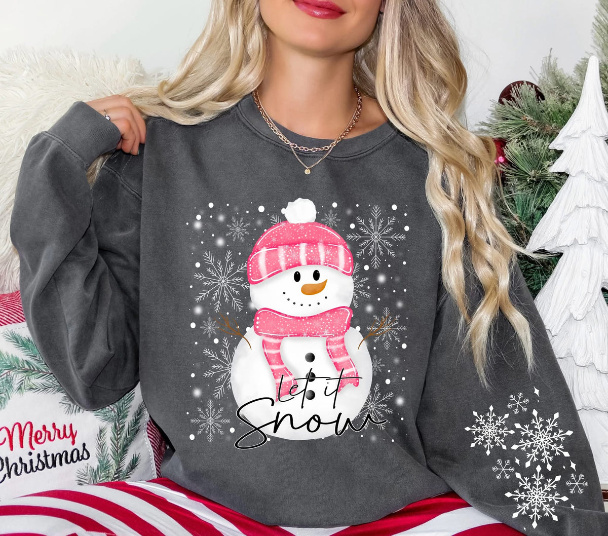 Let it Snow pink snowman (Linda) DTF Transfer